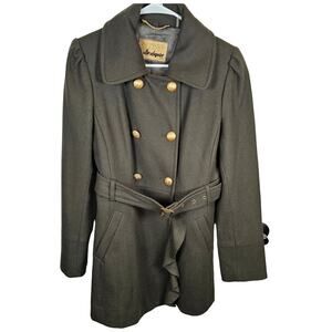 Women's Large Guess Red Wool Blend Long Trench Pea Coat Double-Breasted Military